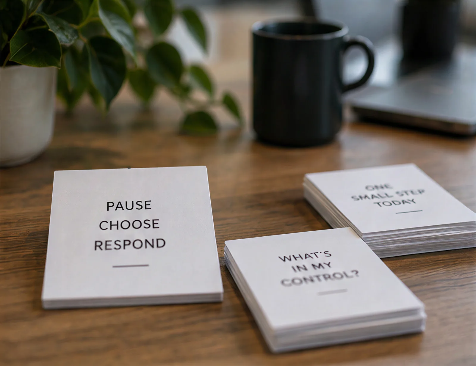 Conversation cards with prompts to pause, choose and respond